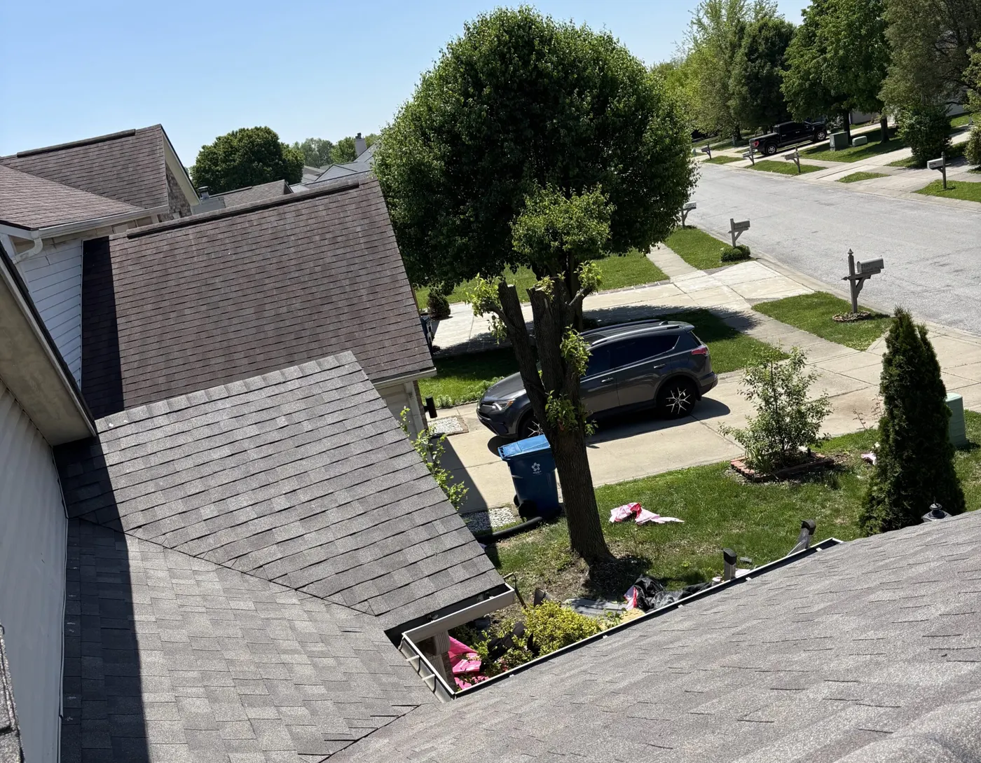 Asphalt shingle roof on a home in a north Indianapolis-area neighborhood